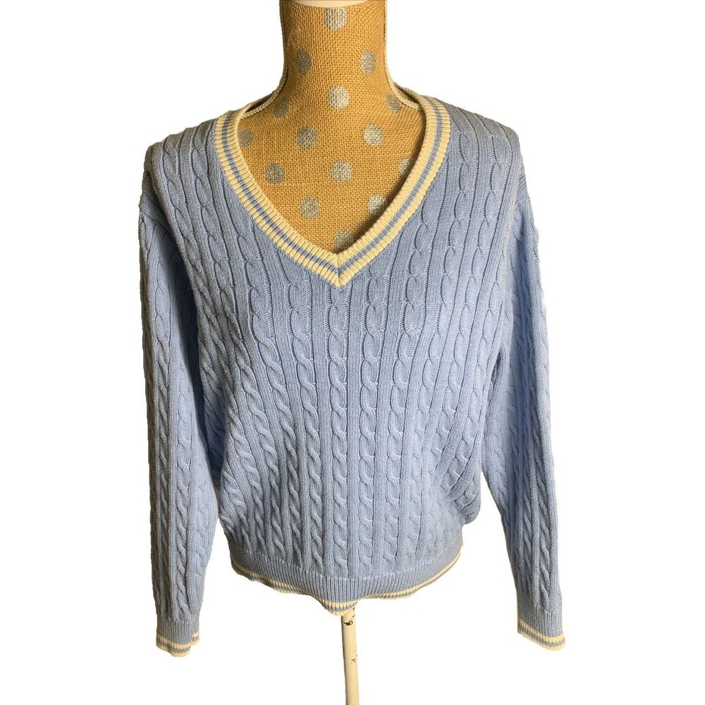 J. Galt Brandy Melville Sweater Womens Medium Cable Knit V-Neck Preppy Fisherman